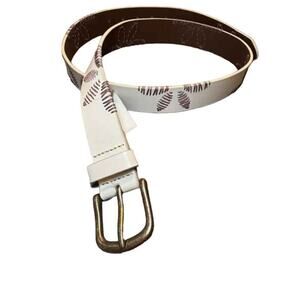 Free People Embroidered Belt Size M/L Ivory Leather Brown Stitching